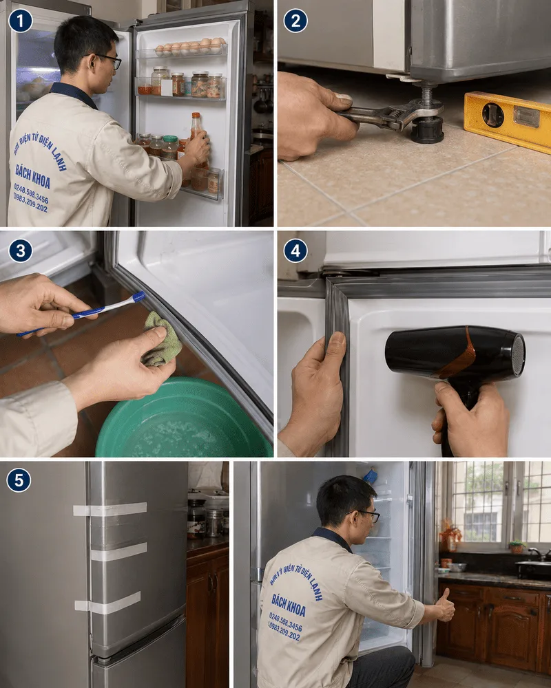 Cửa tủ lạnh không hít: Nguyên nhân và 5 bước tự sửa nhanh tại nhà cửa tủ lạnh không hít