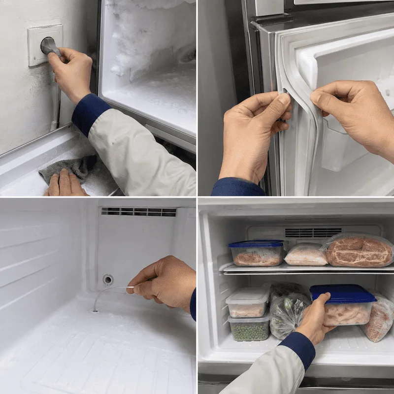 Tủ lạnh bị chảy nước: Nguyên nhân chi tiết và cách khắc phục Kỹ thuật viên kiểm tra lỗi tủ lạnh chảy nước ở ngăn đá