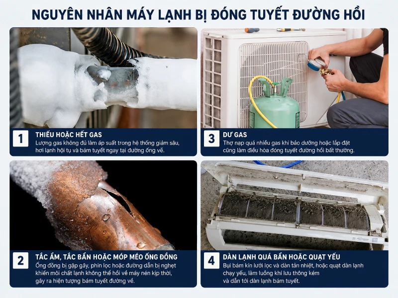 nguyên nhân máy lạnh bị đóng tuyết