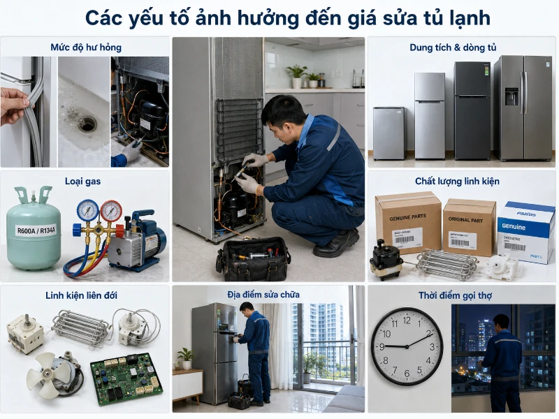 Bảng giá sửa tủ lạnh không đông đá, xì ga, thay linh kiện cập nhật mới 2026 giá sửa tủ lạnh