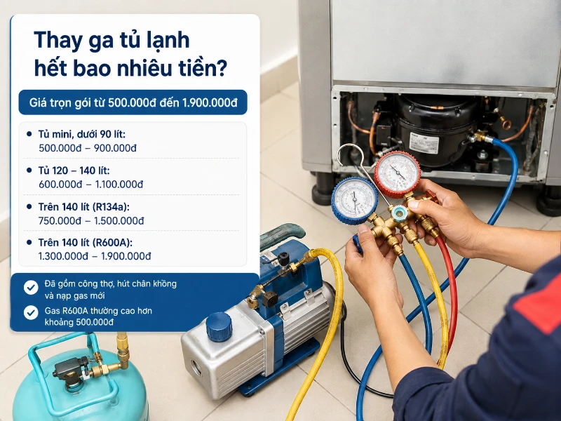 Bảng giá sửa tủ lạnh không đông đá, xì ga, thay linh kiện cập nhật mới 2026 bảng giá sửa tủ lạnh