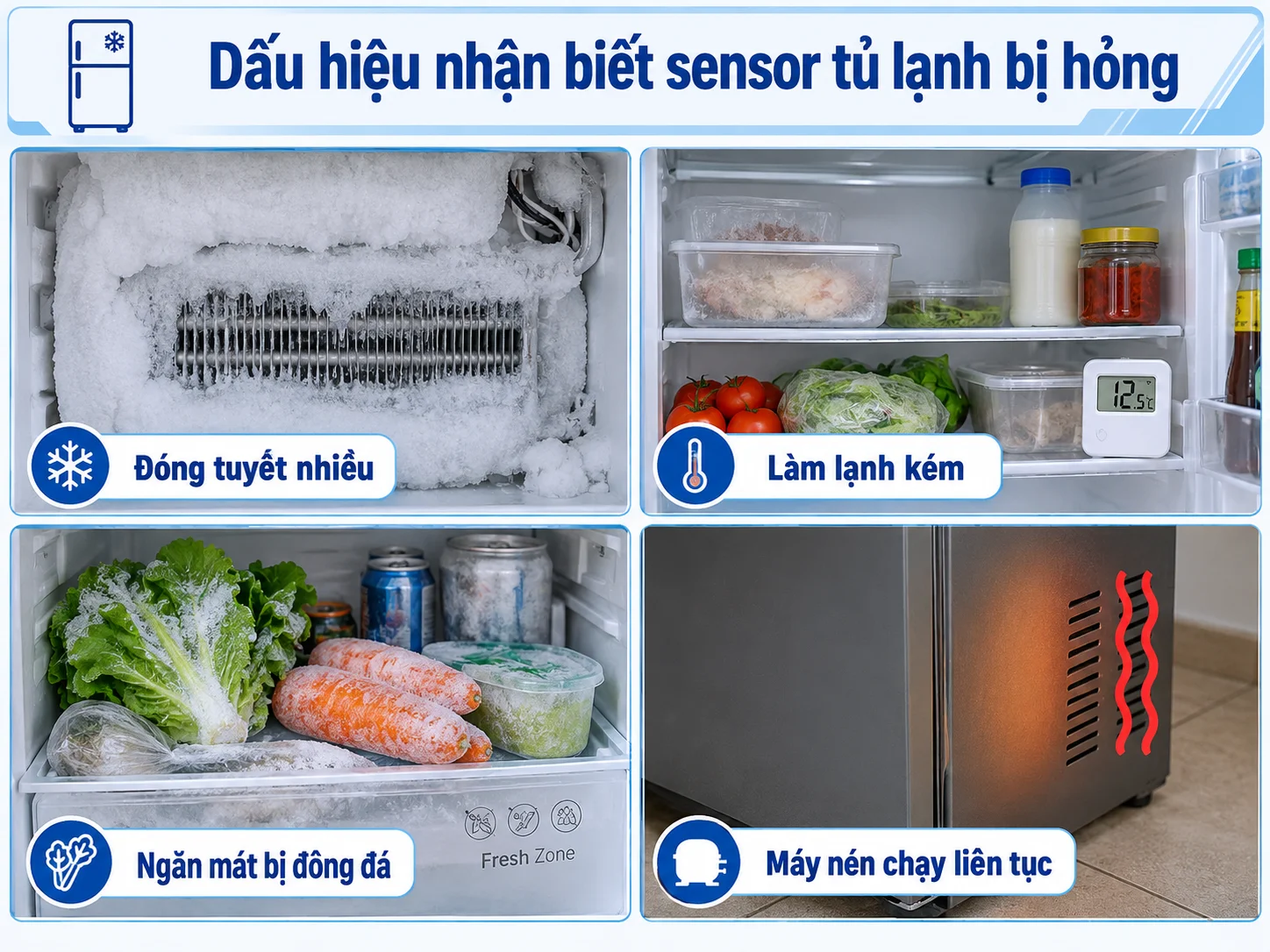 Dấu hiệu sensor hỏng cần đối chiếu bảng trị số sensor tủ lạnh