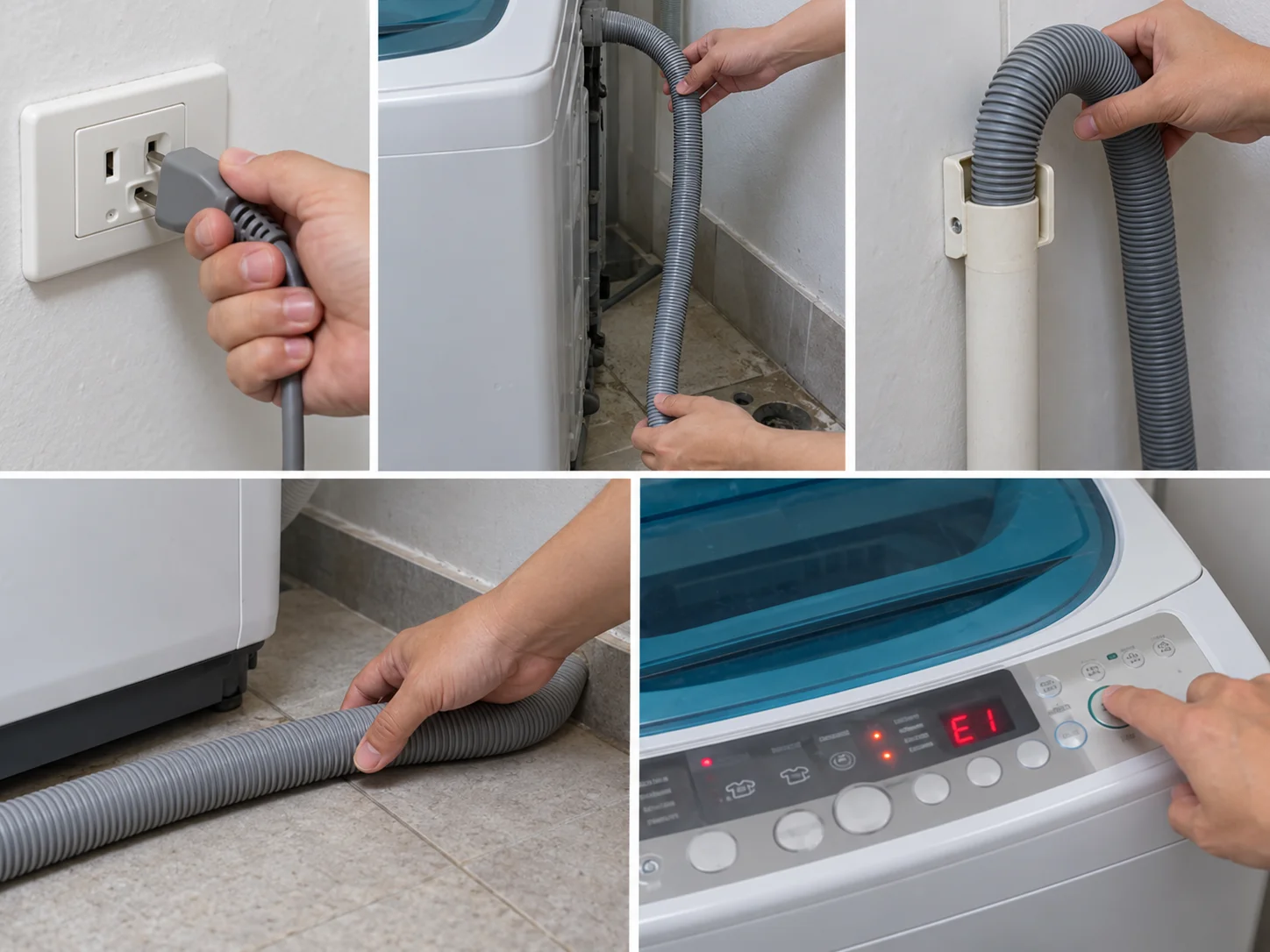 Kiểm tra vị trí lắp đặt ống xả để khắc phục lỗi E1 máy giặt Toshiba