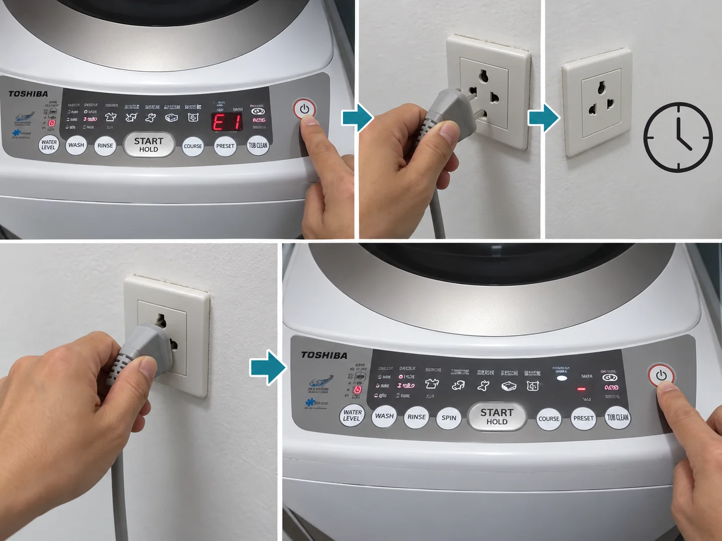 Cách reset máy giặt Toshiba khi báo lỗi E1 để kiểm tra lại hoạt động