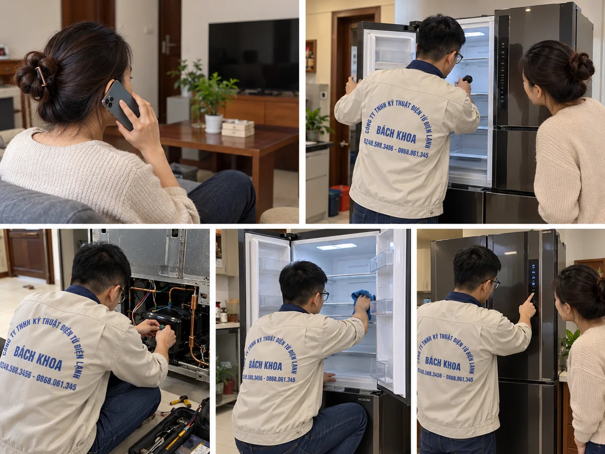 Quy trình sửa tủ Hitachi Side by Side tại nhà ở Hà Nội
