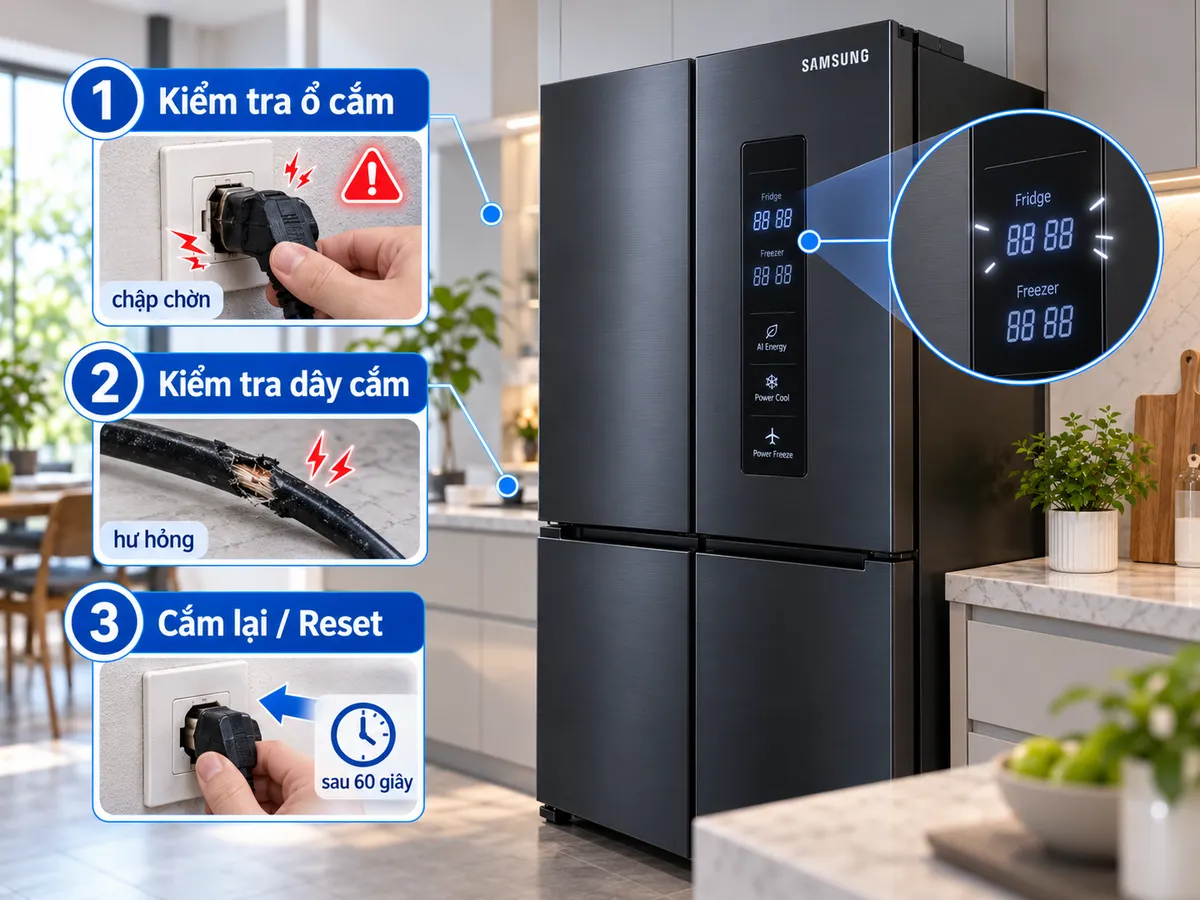 Reset bảng điều khiển tủ lạnh Samsung