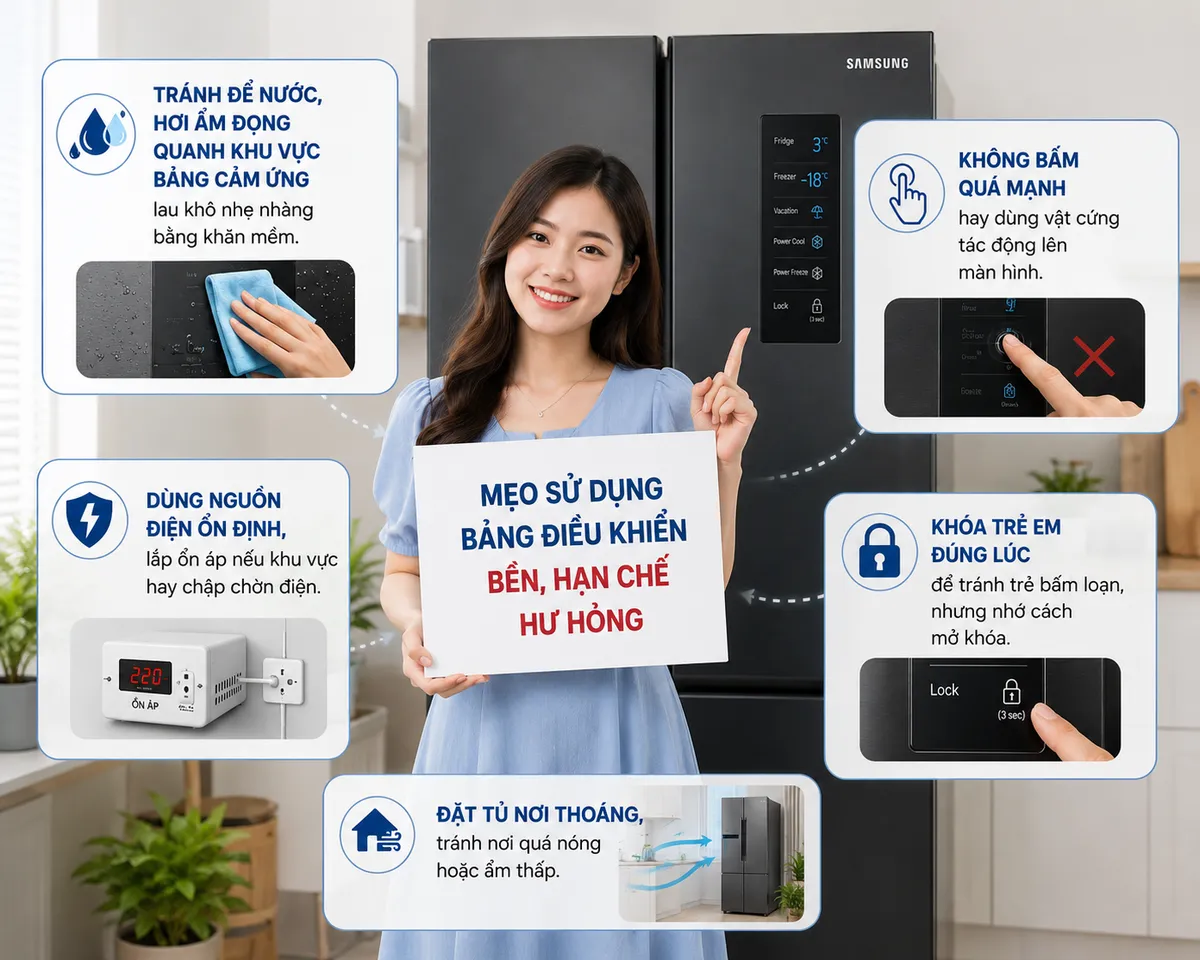 Cách bảo vệ bảng điều khiển tủ lạnh Samsung