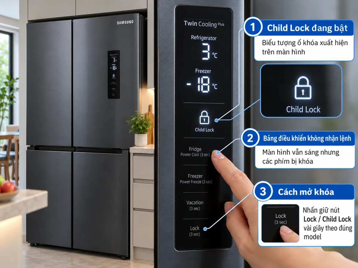 Bảng điều khiển Samsung bị khóa Child Lock