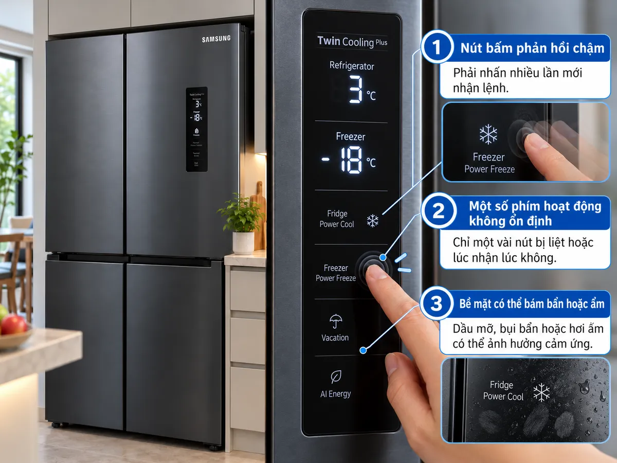 Nút bảng điều khiển tủ lạnh Samsung bị liệt