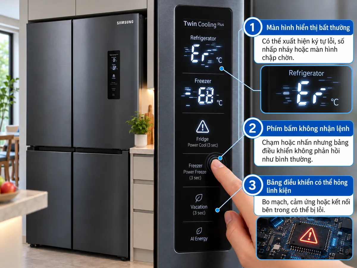 Bảng điều khiển tủ lạnh Samsung bị hỏng