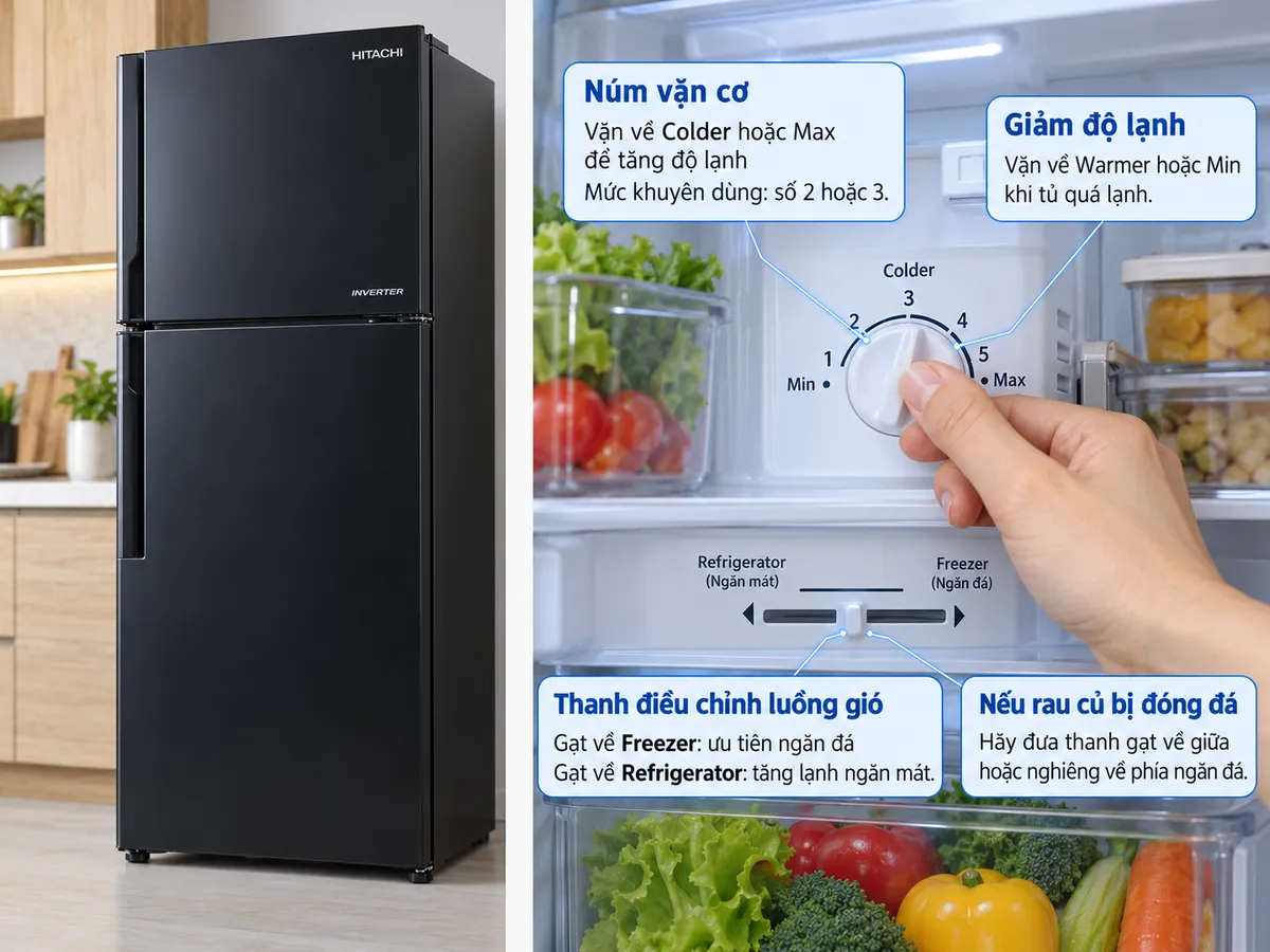 Cách điều chỉnh tủ lạnh Hitachi Inverter bằng núm vặn