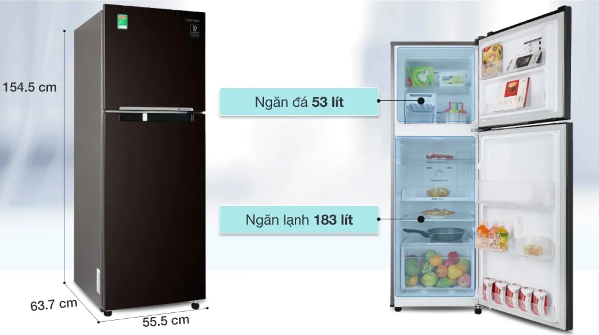 Tổng hợp kích thước tủ lạnh 2 cánh Samsung của 10 mẫu phổ biến Kích thước tủ lạnh 2 cánh Samsung RT22M4032BY