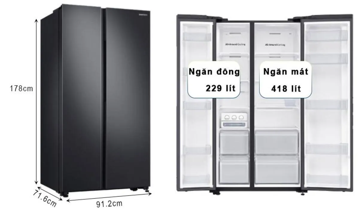 Tổng hợp kích thước tủ lạnh 2 cánh Samsung của 10 mẫu phổ biến Kích thước tủ lạnh 2 cánh Samsung RS62R5001B4