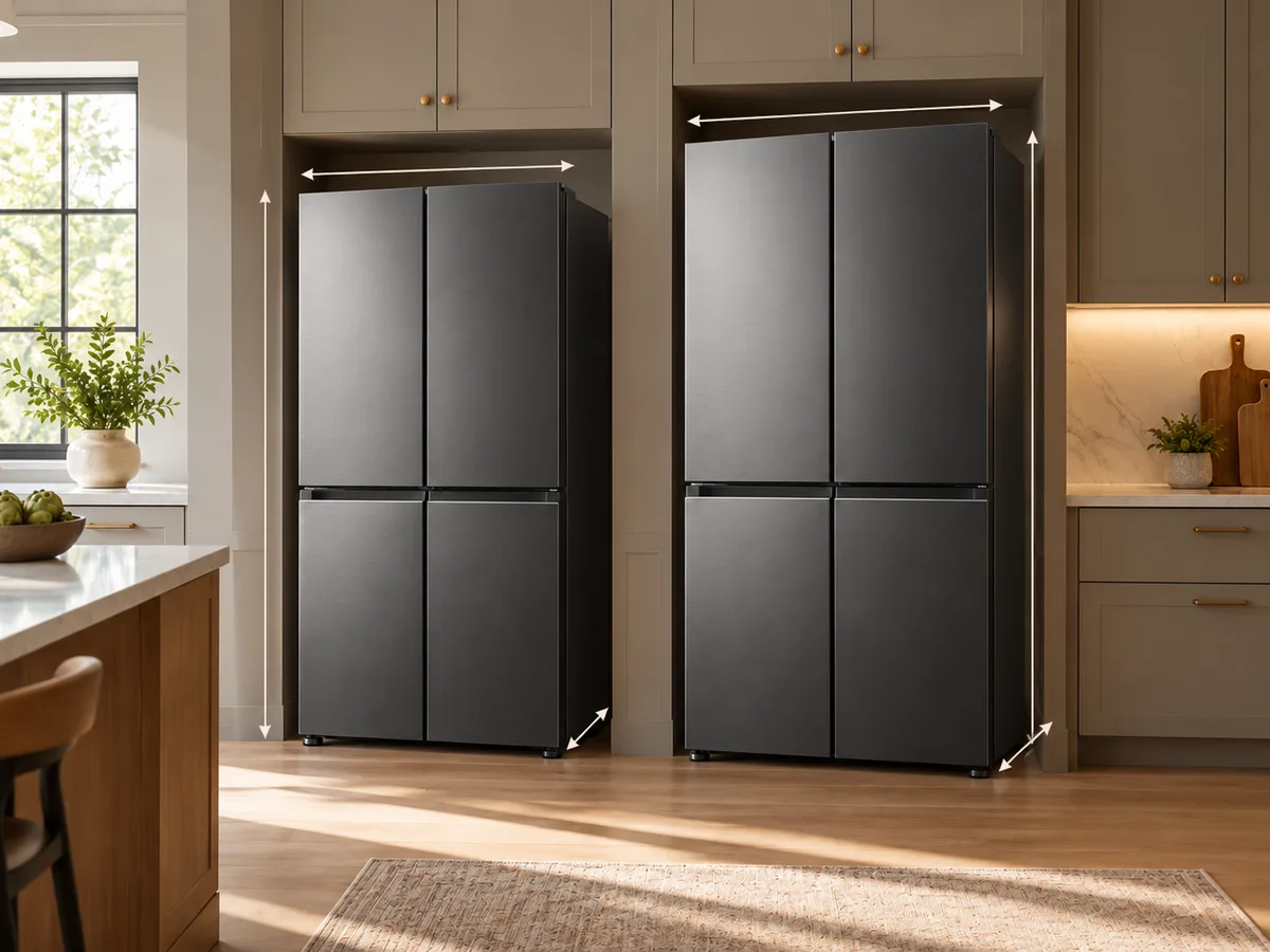 So sánh tủ lạnh 4 cánh kích thước rộng 84cm và 90,8cm của Beko