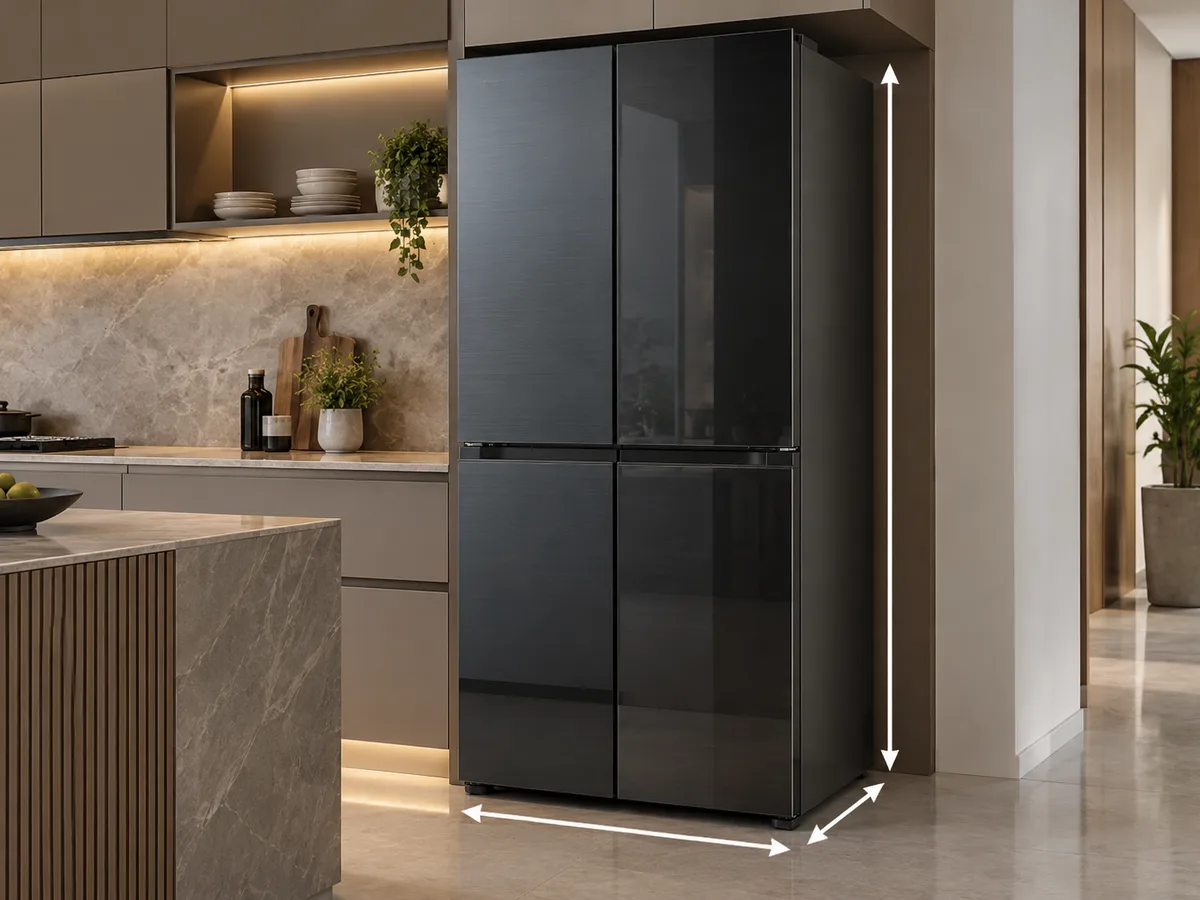 Kích thước tủ lạnh 4 cánh Aqua AQR-M600XA chiều rộng 83,3cm và chiều cao 192cm