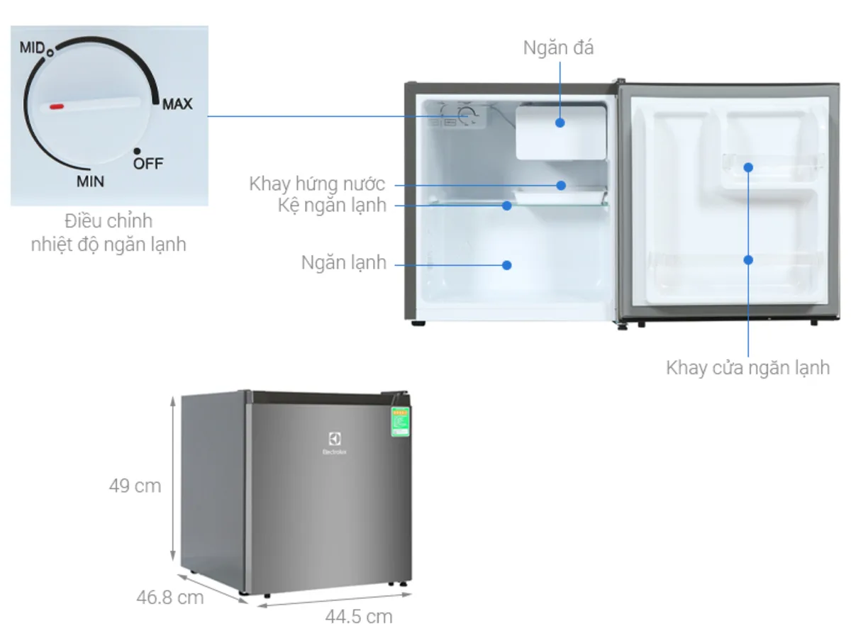 Kích thước tủ lạnh mini Electrolux EUM0500AD - VN dung tích 45L