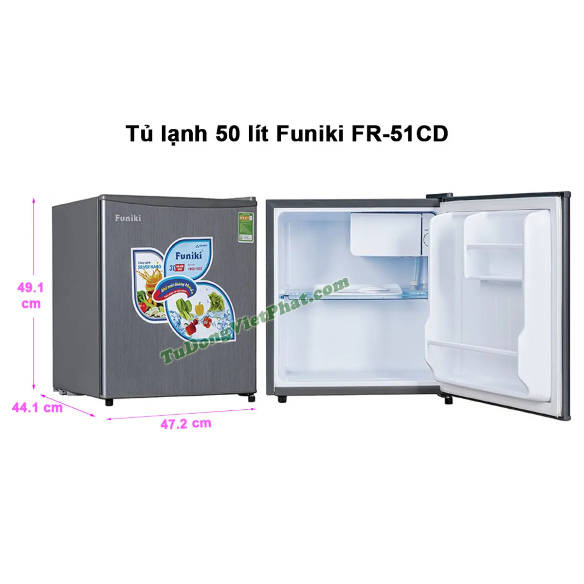 Kích thước tủ lạnh mini bar Funiki FR - 51CD dung tích 46L