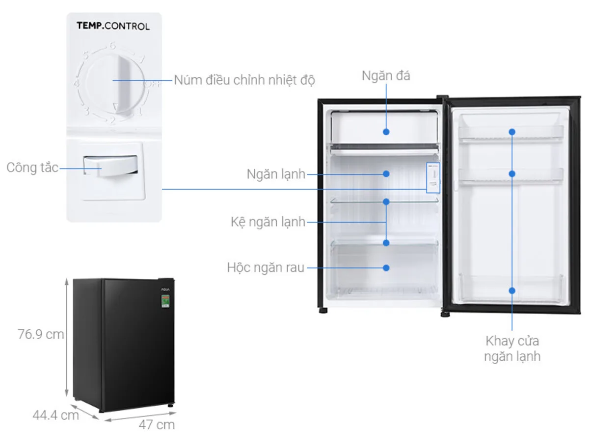 Kích thước tủ lạnh minibar Aqua AQR - D100FA(BS) dung tích 90L