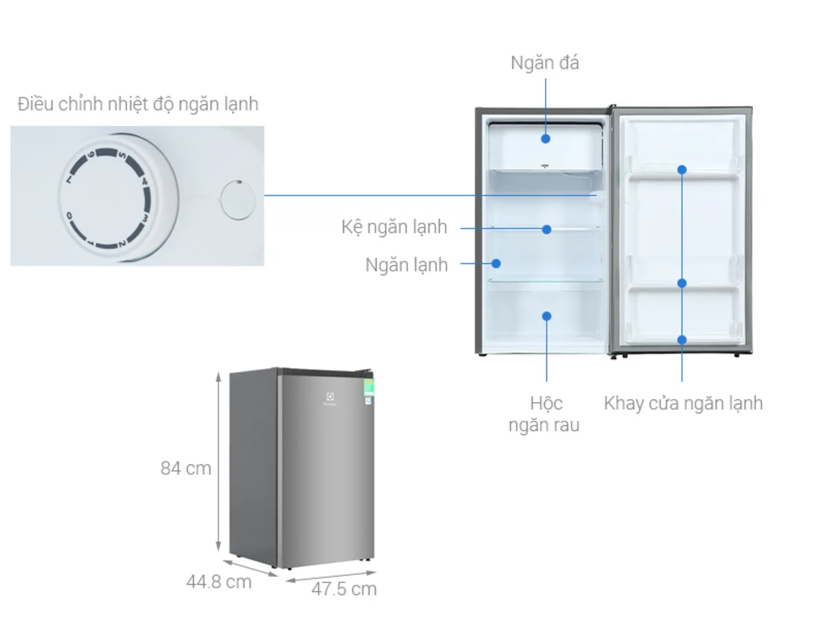 Kích thước tủ lạnh mini Electrolux EUM0930AD-VN dung tích 94L