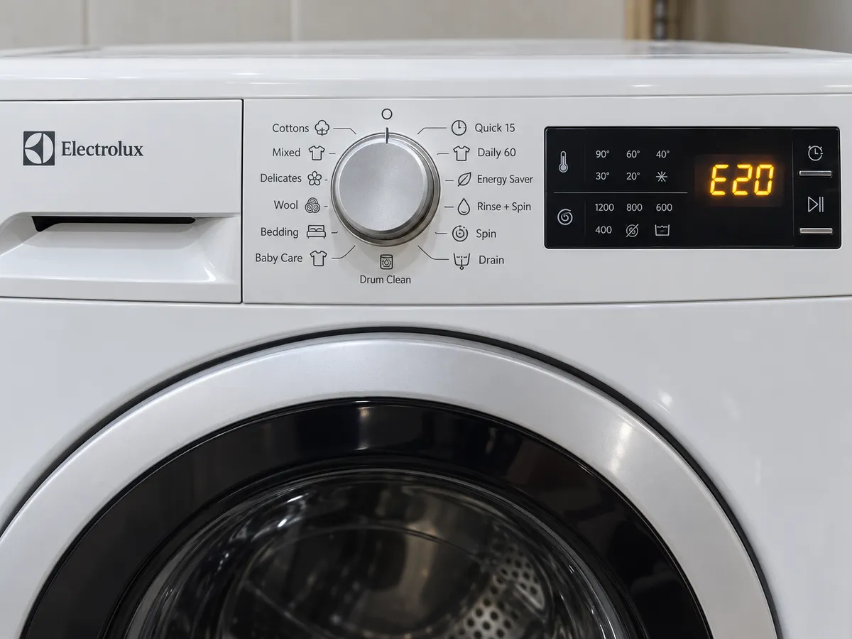 Máy giặt Electrolux báo lỗi E20 trên màn hình điều khiển
