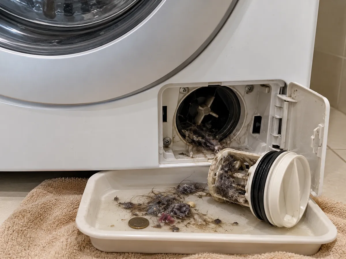 Máy giặt Electrolux lỗi E20 do bộ lọc xả bị tắc dị vật