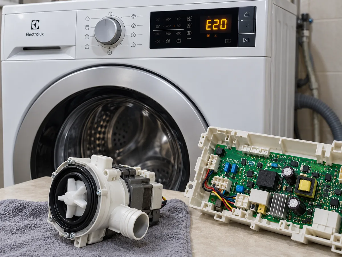 Lỗi E20 máy giặt Electrolux do bơm xả hoặc bo mạch hư hỏng