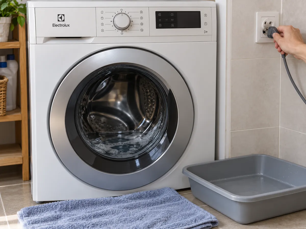 Ngắt nguồn điện an toàn trước khi sửa lỗi E20 máy giặt Electrolux