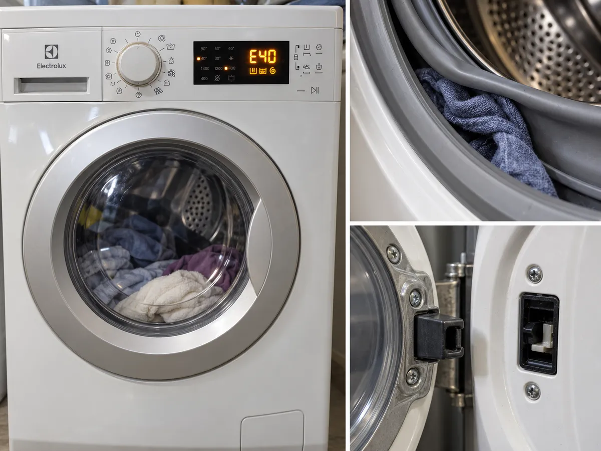 Hướng dẫn xử lý lỗi E40 máy giặt Electrolux ngay tại nhà an toàn Lỗi E40 máy giặt Electrolux do gioăng cao su, chốt cửa và công tắc khóa cửa