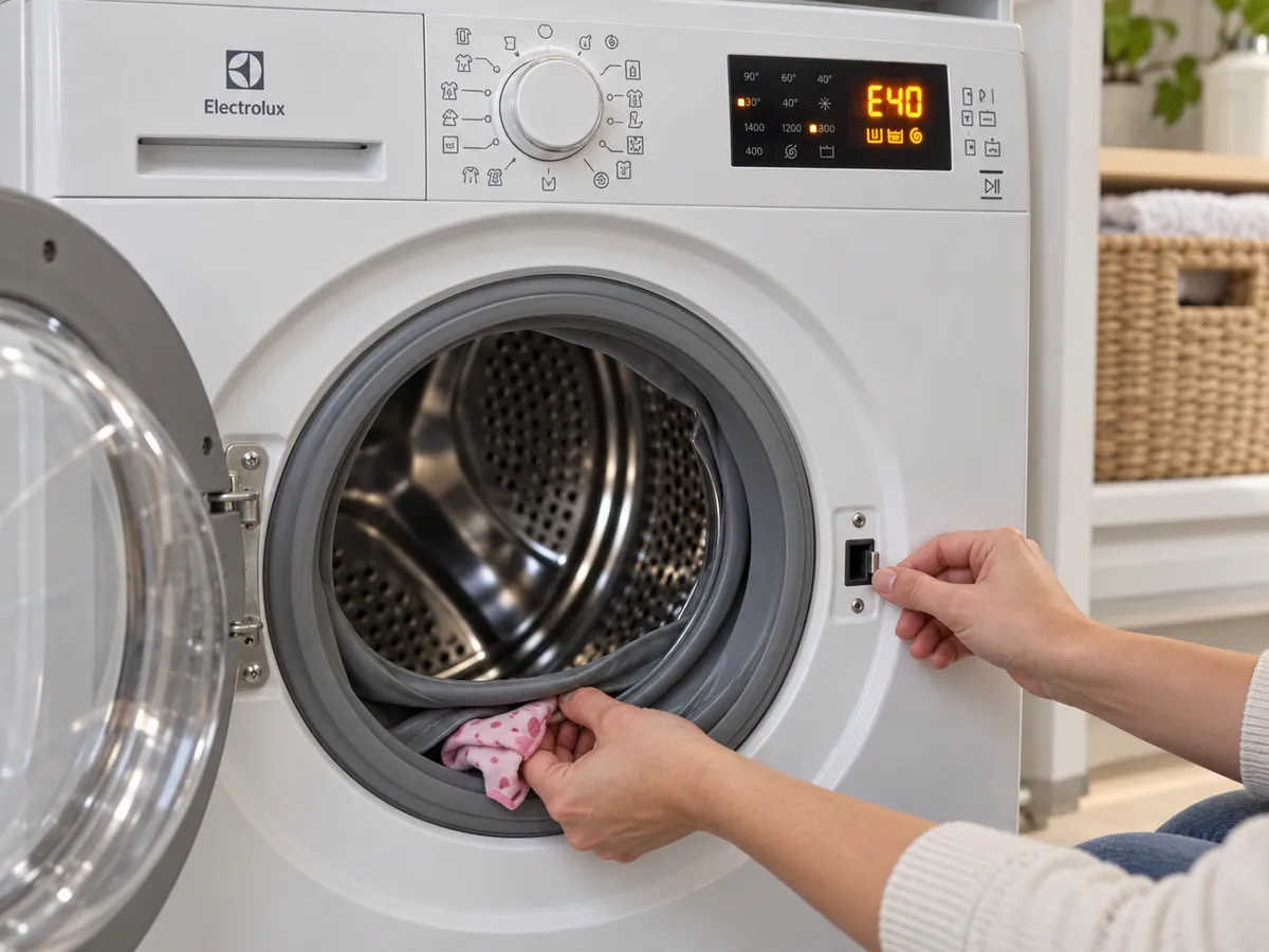 Hướng dẫn xử lý lỗi E40 máy giặt Electrolux ngay tại nhà an toàn Sửa lỗi E40 máy giặt Electrolux bằng cách kiểm tra gioăng cao su và chốt cửa