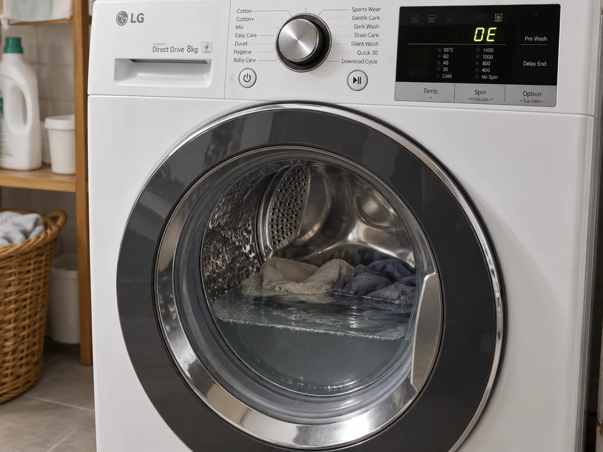 Máy giặt LG báo lỗi OE với nước còn trong lồng giặt