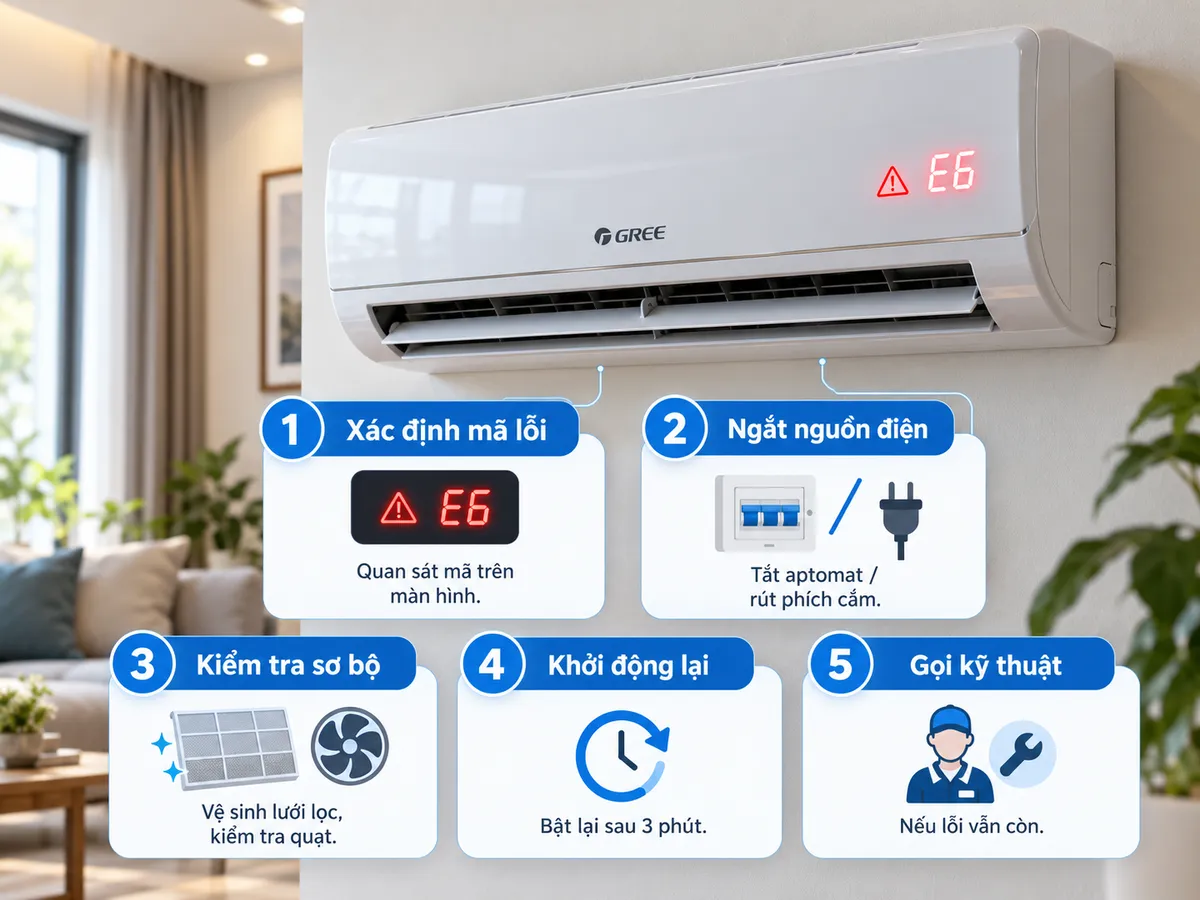 Cách xử lý mã lỗi điều hòa Gree