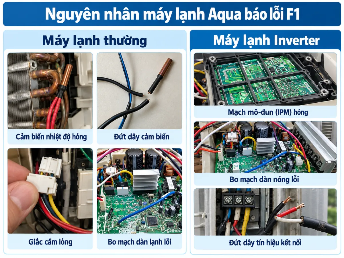 máy lạnh Aqua inverter báo lỗi F1