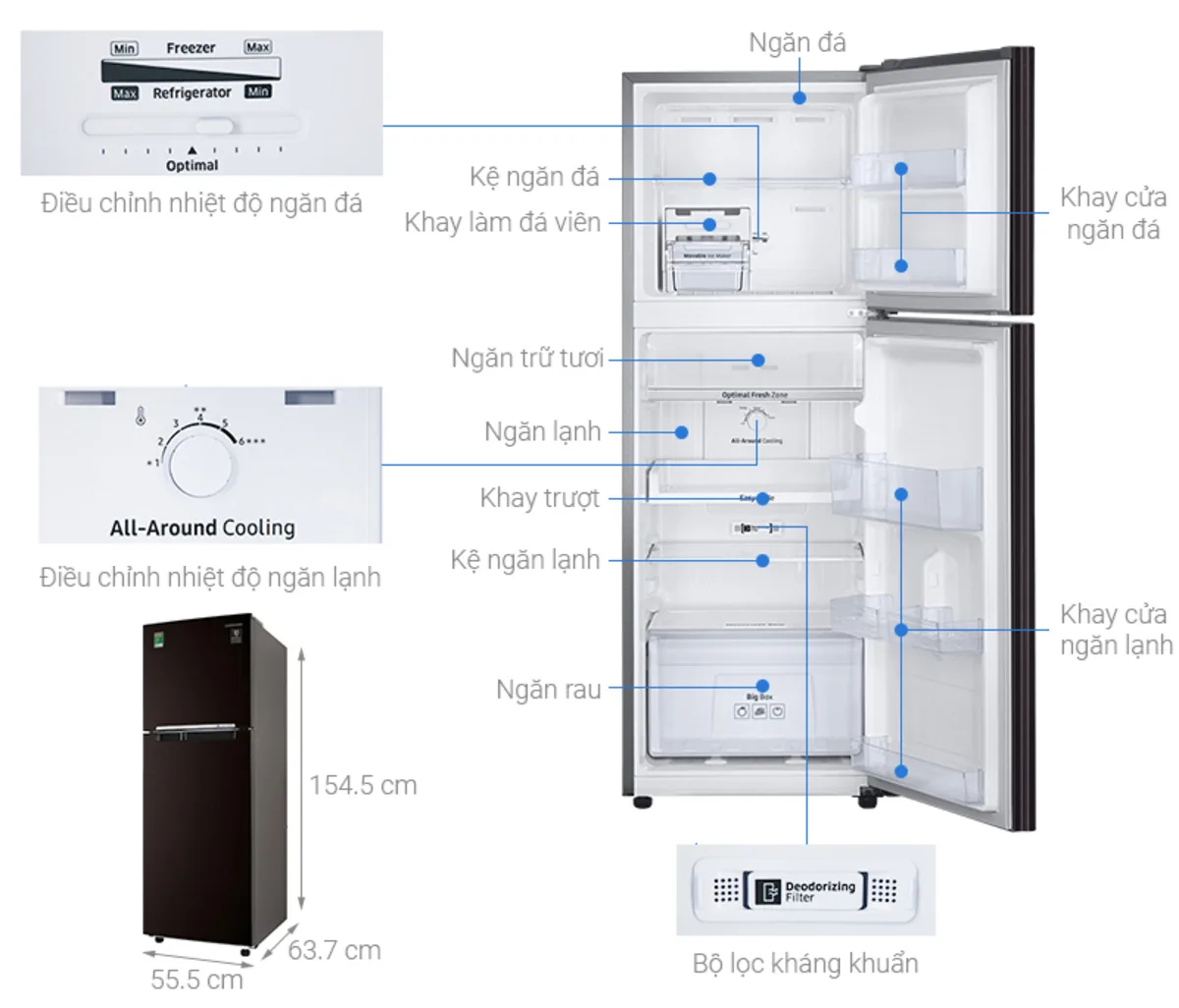 Tủ lạnh tiết kiệm điện Samsung 236 lít RT22M4032BY/SV