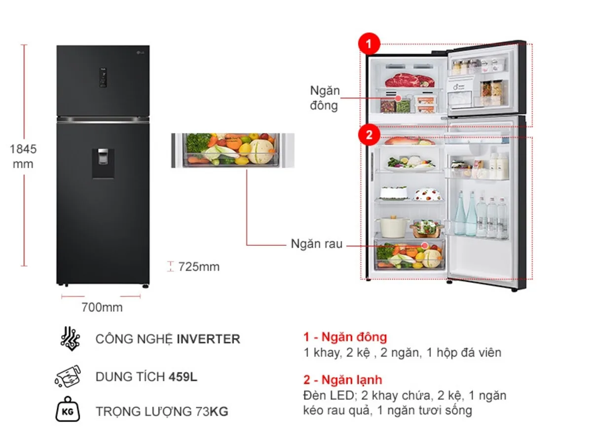 Các dòng tủ lạnh tiết kiệm điện LG - Model LTD46BLM 459 lít